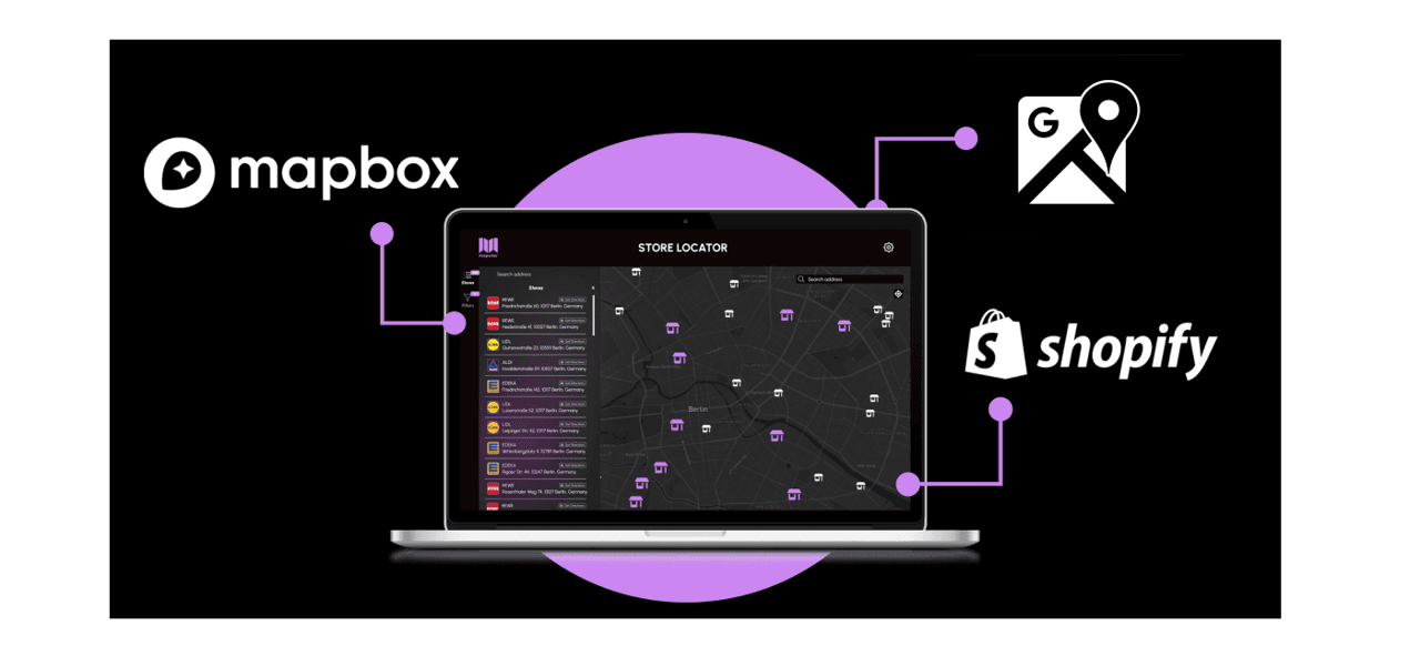 Shopify-, Mapbox- und Google Maps-Integration