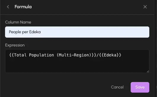 The formula editor showing an expression referencing two existing series
