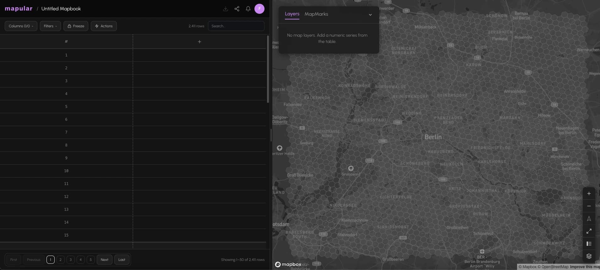 A new empty Mapbook open in the platform