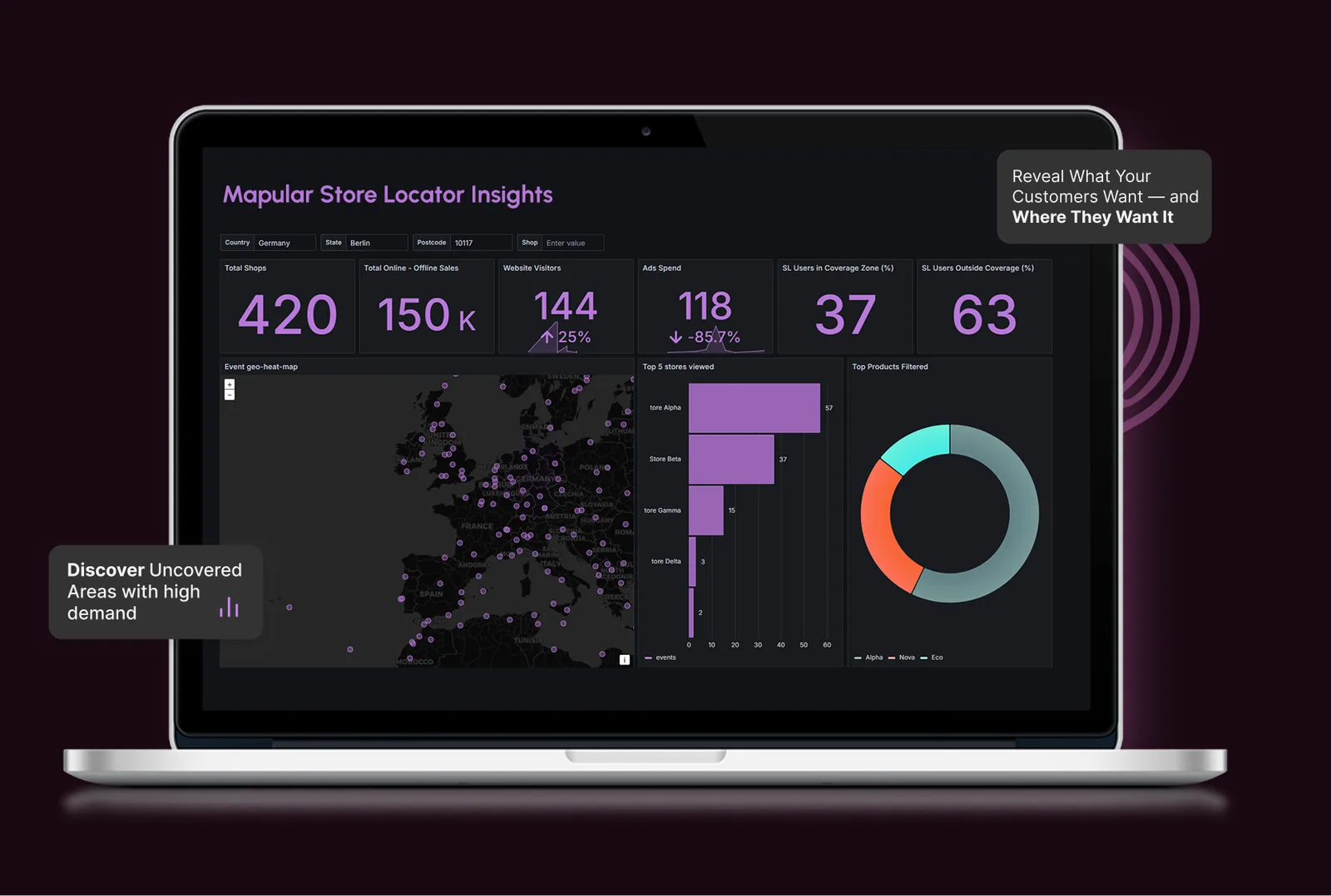 Mapular vs S: Store Locator: Advanced Analytics vs Basic Shopify Mapping