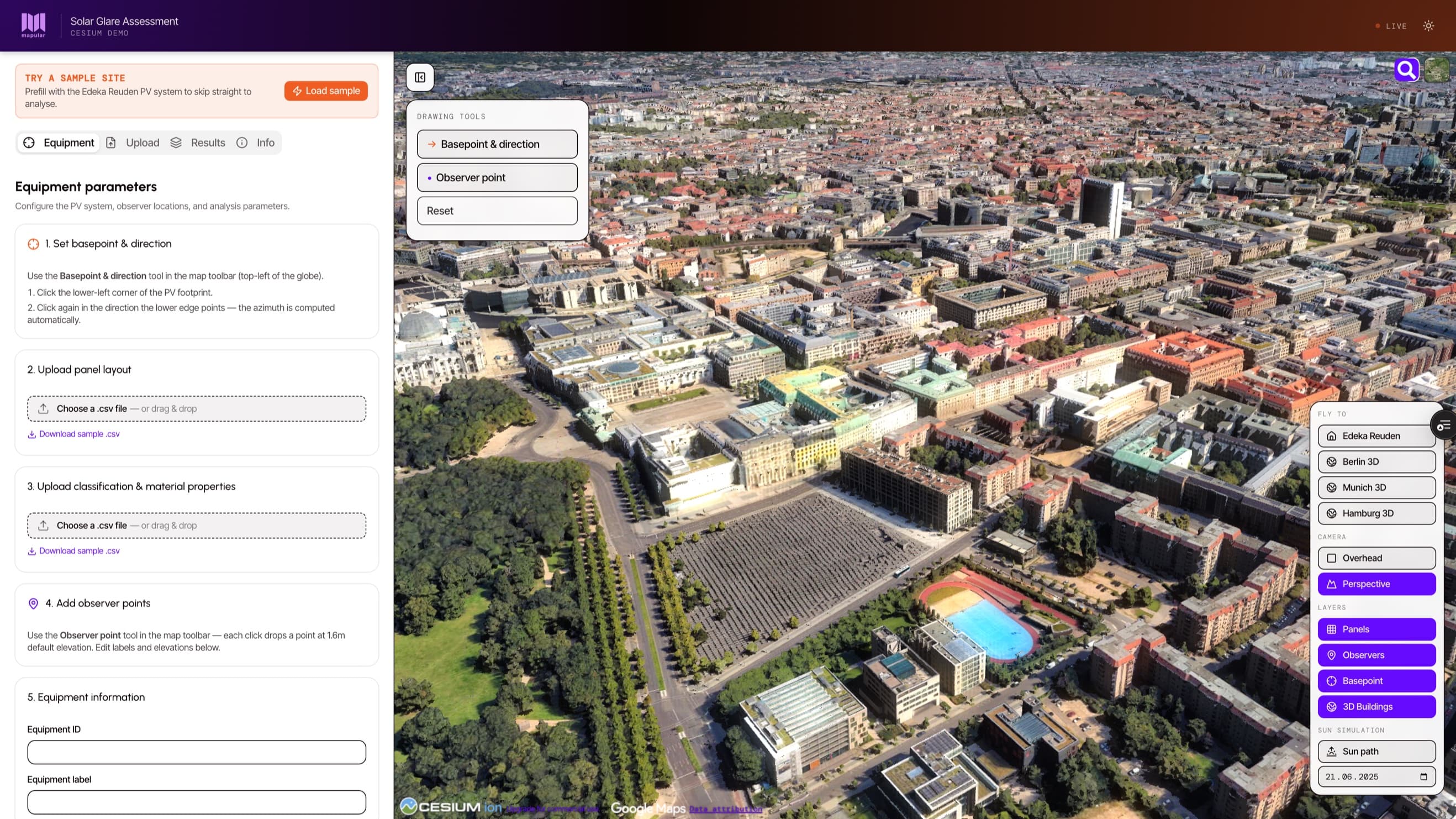 Solar Glare Assessment App built with CesiumJS