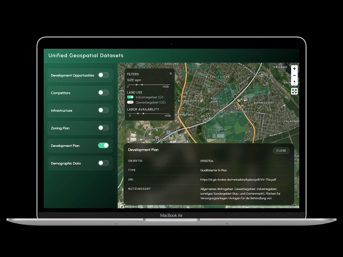B-Plan description and filter interface