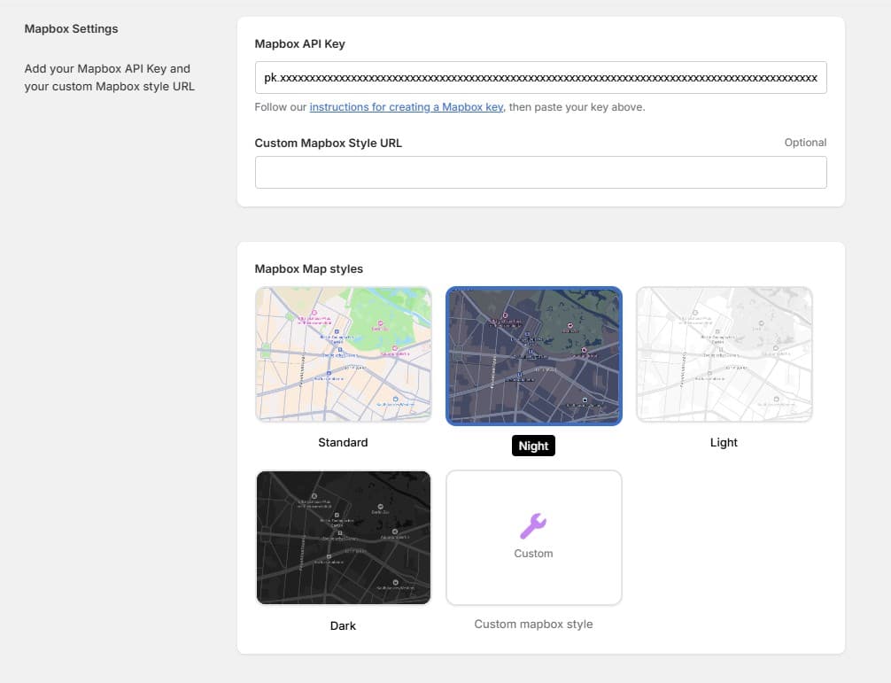 Pasting the Mapbox token into Store Locator settings
